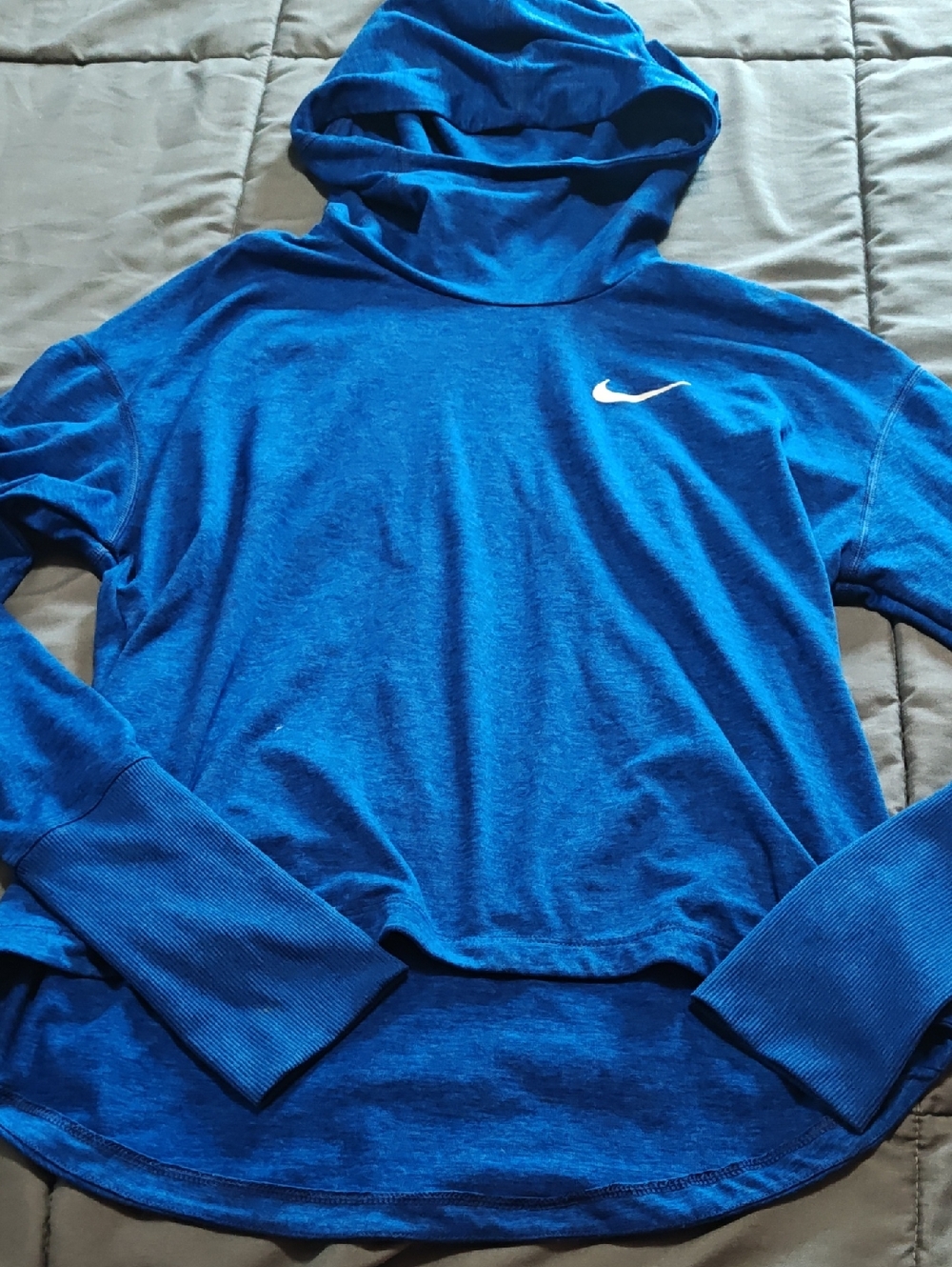 Nike Royal Blue Hooded Long-Sleeve Top with White Swoosh